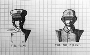Drawing of Antarean naval officer and Ursan army (Grease Wars era).