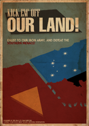 "Aquilan Propaganda poster calling on Aquilans to enlist to kick the Antarean Invaders out of their land." by evenski.