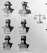 Drawing of Centauran/Hydran military uniforms 1. Hydrus naval 2. Libran naval 3. Riaan army field officer 4. Libran army 5. Cetan army (1908-1911) 6. Centaurian army coastal defense
