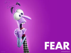 A promotional image of 'Fear' from 'Inside Out' on a purple background