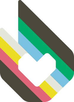 The Disability Pride flag in the shape of the Fandom logo