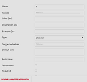 Screenshot showing the parameter information view of the template documentation editor
