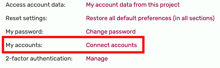 Once you're in the preferences, you can find the option to "Connect accounts" in the first section of the "User profile" tab.