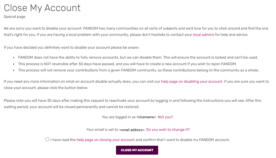 Help:Closing an account  Community Central  Fandom