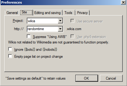 Changing the site to your wiki