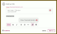 A screenshot of a post being edited, showing a link being edited.