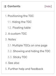 Table of Contents example