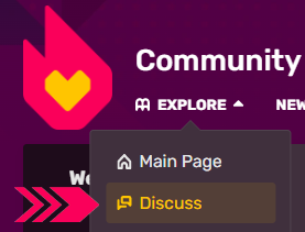 An alternative way to access Discussions on Desktop is to hover the "Explore" header on the top navigation right next to the wiki logo and click the link there.