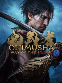 Key art for video game Onimusha: Way of the Sword, with character Musashi Miyamoto holding a sword