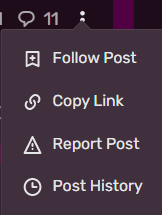 點選右側的三個點，您就可以關注或檢舉了！桌面端和行動端的操作方法都一樣。