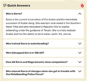 展示在降世神通Wiki中Korra页面里的快问快答功能模块
