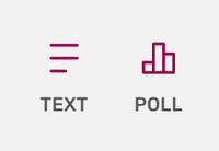 A screenshot showing the three options for creating a new Discussions post: text, poll, and quiz.