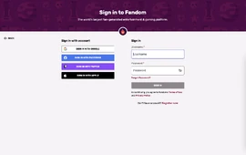 Fandom sign in screen for desktop devices.