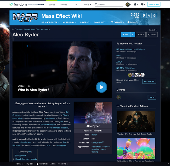 Mass Effect Page Header Logged In