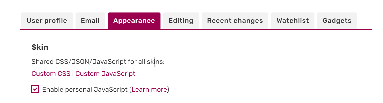 PersonalJSPreference