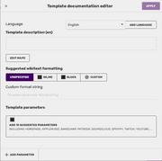 Screenshot of the template documentation editor when empty.