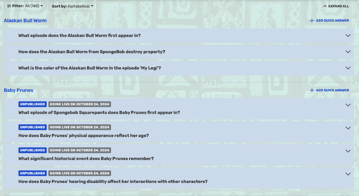Quick Answers in collapsed view
