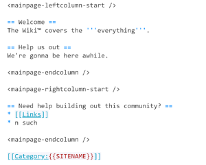 メインページカラムタグの編集画面