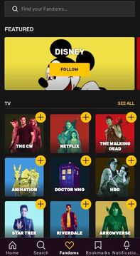 Dark mode Fandom app.jpg (181 KB) Fandoms view in dark mode
