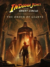 Key art for DLC expansion The Order of Giants, with Indiana Jones exploring a crypt, torch in hand