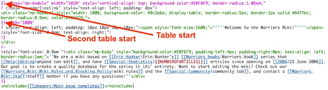 The source code example of a nested table