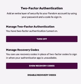 The Account Settings page once you have enabled 2FA.