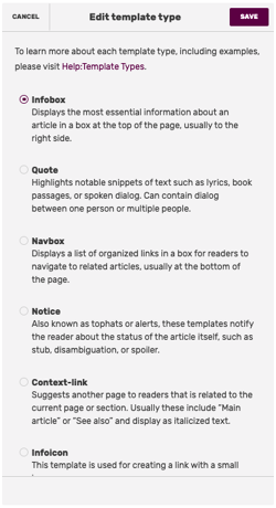 Template type choices