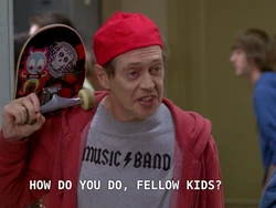 Steve Buscemi in a scene from the television series 30 Rock saying “How do you do, fellow kids?”