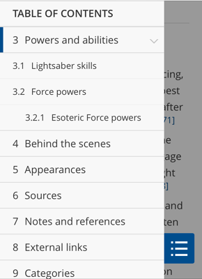 The new mobile Table of Contents