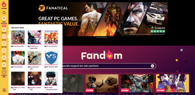 The a screenshot of the Fandom.com homepage where you can see vertical menus in the global navigation bar.
