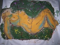 Mural con engobe blanco y colorantes