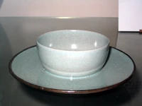 Ru Ware Bowl Stand, Chinese, Early 12th Century; Buff stoneware, with crackled light bluish green glaze, and a copper edge; , , FE