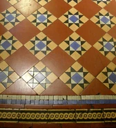 Border of bi-coloured Gothic Revival encaustic tiles, Bankfield Museum, 1880s