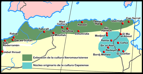 Principales yacimientos del Iberomaurisiense y del Capsiense en el Magreb