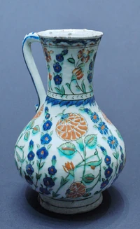 Iznik ceramic pitcher with flower decoration from ca