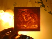 Lithophane backlit veneer carving revealing the image.