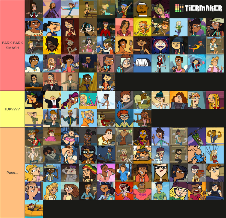 Total Drama characters smash or pass tier list