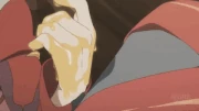 Zero Two rubbing her hand on Zorome's uniform