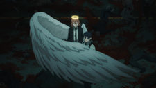 Angel protecting Aki from a bullet