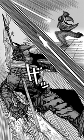 Spear Hybrid pierces Pochita with a spear