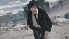 Aki prepares to fight Katana Man alone (Anime)