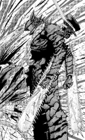 Chainsaw Man beheads Katana Man without moving at all.