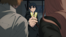 Aki giving gum to Denji and Power