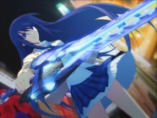 Image 3/3 in ChäoS;Gate’s English fan translation, Sena Aoi using her DI-Sword to confront Rintaro Okabe