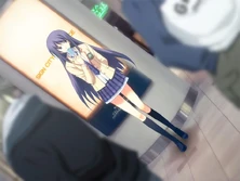 Image 1/3 in ChäoS;Gate’s English fan translation, Sena Aoi hanging out in Shibuya Station eating a Crunchy-kun popsicle