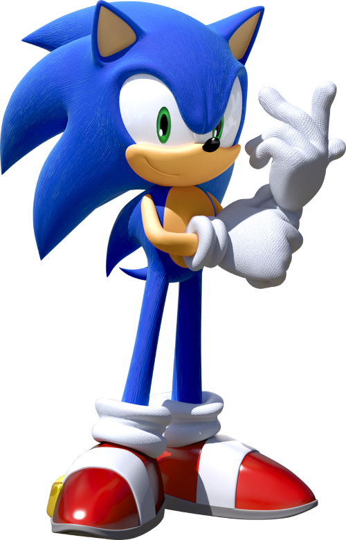 Dark sonic. hedgehog, black fur, no pupils, pointed eyes. red sneakers,  white gloves. dark blue aura around the body*