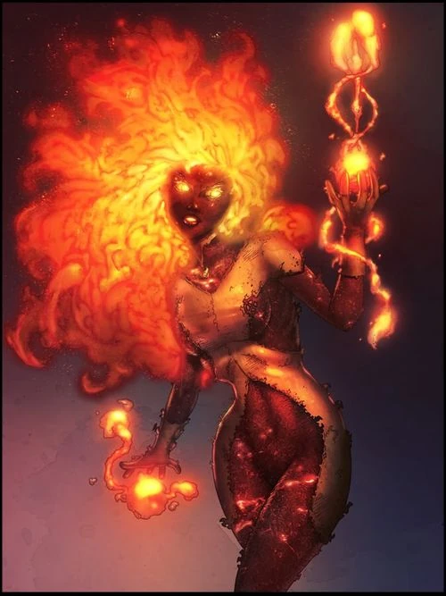 Amara from Marvel manipulating and generating magma.