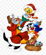 Sticker-png-tweety-sylvester-bugs-bunny-looney-tunes-christmas-cartoon-christmas-holidays-vertebrate-christmas-decoration-fictional-character-thumbnail