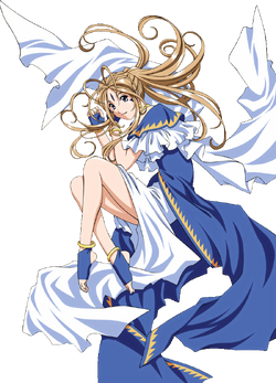 Oh My Goddess - Belldandy laying on the ground and happy