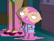 Stewie appears with pink slime after escaping from Meg's vagina.